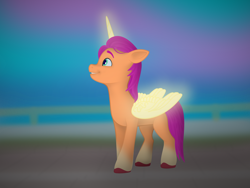 Size: 4624x3472 | Tagged: safe, artist:veeayydee, sunny starscout, alicorn, pony, g5, my little pony: a new generation, alicornified, artificial wings, augmented, female, horn, magic, magic horn, magic wings, race swap, solo, sunnycorn, wings