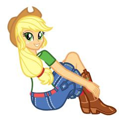 Size: 750x740 | Tagged: safe, artist:wavebreeze234, applejack, equestria girls, g4, applebutt, ass, butt, clothes, female, grin, looking at you, looking back, looking back at you, simple background, smiling, solo, transparent background