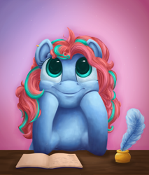 Size: 2836x3335 | Tagged: safe, artist:noasha, oc, oc only, pegasus, pony, book, daydream, female, high res, inkwell, quill, solo