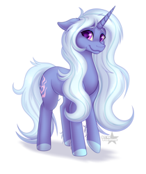 Size: 3354x4000 | Tagged: safe, artist:starshade, oc, oc only, oc:misty, pony, unicorn, 2021, blue body, commission, cute, cutie mark, female, heart, heart eyes, horn, lightly watermarked, mare, not trixie, purple eyes, simple background, smiling, watermark, white background, wingding eyes, ych example