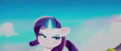 Size: 1280x536 | Tagged: safe, screencap, rarity, pony, unicorn, g5, my little pony: a new generation, spoiler:my little pony: a new generation, evil, evil rarity, female, mare, pony history, possessed, prologue, rarisnap, red eyes, red pupils, sharp teeth, start of ponies, teeth