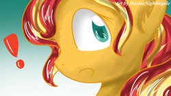 Size: 1280x720 | Tagged: safe, artist:dashienightingale, sunset shimmer, pony, fanfic:raised in hate, g4, audio drama, exclamation point, female, solo, surprised