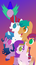 Size: 1080x1920 | Tagged: safe, artist:thunder-blur, hitch trailblazer, izzy moonbow, pipp petals, sunny starscout, zipp storm, earth pony, pegasus, pony, unicorn, g4, g5, my little pony: a new generation, female, g5 to g4, male, mane five, mare, royal sisters (g5), siblings, silhouette, simple background, sisters, stallion