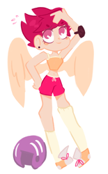 Size: 2020x3248 | Tagged: safe, artist:charrlll, scootaloo, human, g4, clothes, helmet, high res, humanized, midriff, shorts, simple background, solo, white background, winged humanization, wings