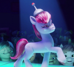 Size: 761x691 | Tagged: safe, screencap, sugar moonlight, earth pony, pony, g5, my little pony: a new generation, 3d, anti-mind reading cap, catwalk, glitter