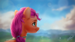 Size: 1920x1080 | Tagged: safe, artist:assasinmonkey, sunny starscout, earth pony, pony, g5, my little pony: a new generation, spoiler:my little pony: a new generation, beautiful, blurry background, cute, female, mare, signature, solo, sunnybetes
