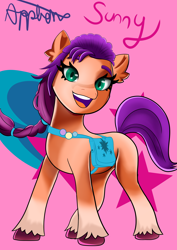 Size: 2480x3508 | Tagged: safe, artist:nanofam, sunny starscout, earth pony, pony, g5, cutie mark background, female, high res, solo