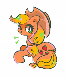 Size: 1818x2048 | Tagged: safe, artist:osawari64, applejack, earth pony, pony, g4, cute, female, jackabetes, mare, one eye closed, open mouth, simple background, smiling, solo, white background, wink