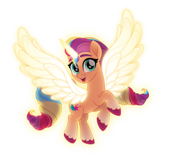 Size: 4000x3540 | Tagged: safe, artist:orin331, sunny starscout, alicorn, pony, g5, my little pony: a new generation, spoiler:my little pony: a new generation, alicornified, artificial wings, augmented, female, horn, magic, magic horn, magic wings, movie accurate, race swap, simple background, solo, sunnycorn, transparent background, wings