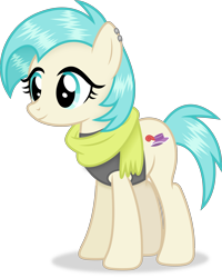 Size: 2999x3740 | Tagged: safe, artist:anime-equestria, coco pommel, earth pony, pony, g4, alternate hairstyle, clothes, ear piercing, female, high res, piercing, scarf, simple background, solo, transparent background, vest