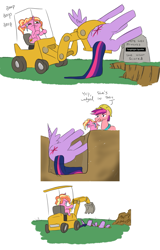 Size: 851x1328 | Tagged: safe, artist:jargon scott, luster dawn, twilight sparkle, oc, alicorn, earth pony, pony, unicorn, g4, beavis and butthead, burial, butt, clothes, comic, crying, dark comedy, dead, excavator, female, grave, gravestone, grimderp, hard hat, hat, he never scored, male, mare, older, older twilight, older twilight sparkle (alicorn), plot, princess twilight 2.0, rigor mortis, simple background, stallion, twilight sparkle (alicorn), white background