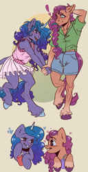 Size: 1280x2498 | Tagged: safe, artist:yesterdaysrunaway, izzy moonbow, sunny starscout, earth pony, pony, unicorn, anthro, unguligrade anthro, g5, my little pony: a new generation, duo, female, holding hands, lesbian, ship:moonscout, shipping