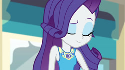 Size: 3410x1920 | Tagged: safe, screencap, rarity, equestria girls, equestria girls series, g4, rollercoaster of friendship, eyes closed, female, geode of shielding, high res, magical geodes, rarity peplum dress, smiling, solo