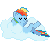 Size: 192x192 | Tagged: safe, artist:saikar, rainbow dash, pegasus, pony, g4, animated, arm behind head, cloud, eyes closed, female, gif, lying down, lying on a cloud, mare, on a cloud, pixel art, simple background, solo, sprite, transparent background