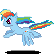 Size: 186x186 | Tagged: safe, artist:saikar, rainbow dash, pegasus, pony, g4, animated, female, flying, gif, mare, misplaced wings, pixel art, shadow, simple background, solo, sprite, transparent background