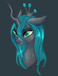 Size: 1135x1486 | Tagged: safe, artist:megabait, queen chrysalis, changeling, changeling queen, pony, g4, bust, crown, female, jewelry, portrait, queen, regalia