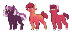 Size: 1492x692 | Tagged: safe, artist:elf-hollow, oc, oc:bing cherry, oc:rainier, oc:sugar beats, earth pony, pony, colt, female, filly, male, offspring, parent:big macintosh, parent:cheerilee, parents:cheerimac, siblings, simple background, white background