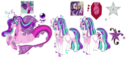 Size: 1280x605 | Tagged: safe, artist:malinraf1615, aria blaze, earth pony, pony, siren, g4, chest fluff, cloven hooves, coat markings, color palette, colored hooves, colored pinnae, disguise, disguised siren, earth pony aria blaze, equestria girls ponified, gem, hooves, long fetlocks, mismatched hooves, multicolored eyebrows, pale belly, ponified, reference sheet, screencap reference, sharp teeth, shiny hooves, simple background, siren gem, socks (coat markings), standing, teeth, tongue out, transparent background