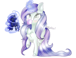 Size: 2641x2000 | Tagged: safe, artist:fantisai, princess luna, oc, oc only, pony, unicorn, g4, bubblegum, chest fluff, female, food, glowing, glowing horn, gum, high res, horn, magic, mare, plushie, simple background, solo, telekinesis, transparent background, unicorn oc