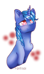 Size: 1194x2006 | Tagged: safe, artist:fantisai, oc, oc only, pony, unicorn, bust, chest fluff, horn, simple background, smiling, solo, transparent background, unicorn oc