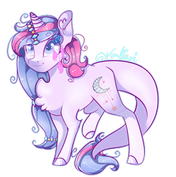 Size: 2437x2460 | Tagged: safe, artist:fantisai, oc, oc only, pony, unicorn, chest fluff, ear fluff, eye clipping through hair, female, high res, hoof polish, horn, mare, signature, simple background, smiling, solo, transparent background, unicorn oc