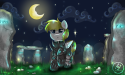 Size: 2000x1200 | Tagged: safe, artist:julie25609, oc, oc only, pegasus, pony, armor, night, runes, solo, stone circle