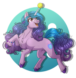 Size: 1920x1951 | Tagged: safe, artist:jack-pie, izzy moonbow, pony, unicorn, g5, my little pony: a new generation, spoiler:my little pony: a new generation, ball, chest fluff, female, horn, hornball, izzy's tennis ball, looking up, open mouth, open smile, simple background, smiling, solo, tennis ball, transparent background, unshorn fetlocks