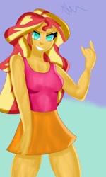 Size: 900x1500 | Tagged: safe, artist:nanofam, sunset shimmer, equestria girls, g4, clothes, devil horn (gesture), female, grin, sleeveless, smiling, solo