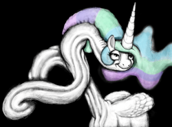 Size: 2880x2133 | Tagged: safe, artist:greatspacebeaver, princess celestia, alicorn, pony, g4, abomination, are you frustrated?, creepy, crossing the memes, cyriak, female, high res, impossibly long neck, long neck, meme, not salmon, princess necklestia, simple background, solo, swanlestia, wat