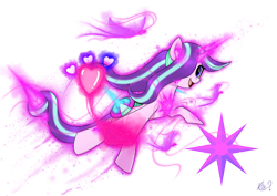 Size: 2742x1940 | Tagged: safe, alternate version, artist:questionmarkdragon, oc, oc only, oc:magia crystaliss, pony, unicorn, female, glowing, glowing horn, heart, horn, levitation, magic, offspring, parent:starlight glimmer, self-levitation, simple background, solo, telekinesis, transparent background