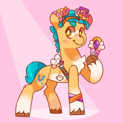 Size: 2500x2500 | Tagged: safe, artist:cocopudu, cloudpuff, hitch trailblazer, earth pony, pony, g5, my little pony: a new generation, spoiler:my little pony: a new generation, belt, blushing, chest fluff, cute, fake wings, headband, high res, hitchbetes, implied pipp petals, implied pitch, male, markings, solo, stallion, unshorn fetlocks, white pupils, wristband