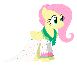 Size: 3525x2971 | Tagged: safe, artist:mirrorcrescent, fluttershy, pegasus, pony, g4, alternate hairstyle, braid, clothes, dress, female, high res, simple background, smiling, solo, transparent background