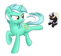 Size: 4104x3800 | Tagged: safe, artist:mirrorcrescent, lyra heartstrings, bugbear, pony, unicorn, g4, female, kicking, plushie, simple background, solo, transparent background