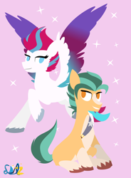 Size: 3476x4726 | Tagged: safe, artist:samsailz, hitch trailblazer, zipp storm, earth pony, pegasus, pony, g5, my little pony: a new generation, duo, female, flying, hooves, lineless, male, ship:stormblazer, shipping, straight, wings