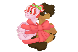 Size: 1280x854 | Tagged: safe, artist:itstechtock, oc, oc only, oc:confeti surprise, oc:sweet tooth, earth pony, pony, bow, colt, female, filly, male, offspring, parent:cheese sandwich, parent:pinkie pie, parents:cheesepie, ribbon, siblings, simple background, transparent background