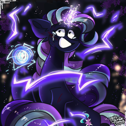 Size: 2600x2600 | Tagged: safe, artist:its-sunsetdraws, artist:its_sunsetdraws, starlight glimmer, pony, unicorn, g4, corrupted, crying, female, glowing, glowing horn, high res, horn, magic, nightmare starlight, nightmarified, solo