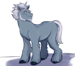 Size: 1806x1575 | Tagged: safe, artist:sallylla, alphabittle blossomforth, pony, unicorn, g5, my little pony: a new generation, spoiler:my little pony: a new generation, beard, facial hair, male, simple background, smiling, solo, stallion, unshorn fetlocks, white background