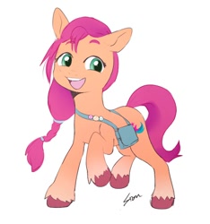 Size: 652x698 | Tagged: safe, artist:ao_sion, artist:sion, sunny starscout, earth pony, pony, g5, my little pony: a new generation, spoiler:my little pony: a new generation, bag, female, mare, saddle bag, smiling, solo