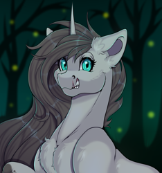 Size: 1437x1535 | Tagged: safe, artist:creed larsen, oc, pony, unicorn, chest fluff, fangs, forest, male, scar