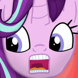 Size: 1920x1920 | Tagged: safe, artist:starless, derpibooru exclusive, starlight glimmer, pony, unicorn, g4, album cover, esophagus, in the court of the crimson king, king crimson, looking sideways, open mouth, parody, ponified, ponified album cover, progressive rock, rock (music), screaming, solo, volumetric mouth