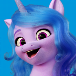 Size: 512x512 | Tagged: safe, izzy moonbow, pony, unicorn, g5, my little pony: a new generation, official, spoiler:my little pony: a new generation, blue background, bust, female, icon, mare, simple background, solo, stock render