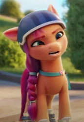 Size: 342x496 | Tagged: safe, screencap, sunny starscout, earth pony, pony, g5, my little pony: a new generation, 3d, braid, cropped, female, helmet, mare, solo