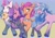 Size: 2048x1431 | Tagged: safe, artist:yajima, hitch trailblazer, izzy moonbow, pipp petals, sunny starscout, zipp storm, earth pony, pegasus, pony, unicorn, g5, my little pony: a new generation, bag, cellphone, cute, eyes closed, female, male, mane five, mare, markings, open mouth, phone, raised hoof, smartphone, stallion, unshorn fetlocks