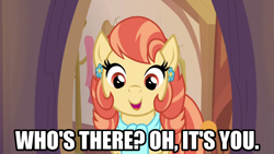 Size: 1280x720 | Tagged: safe, edit, edited screencap, screencap, aunt holiday, earth pony, pony, g4, the last crusade, caption, female, image macro, mare, meme, solo, text