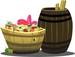 Size: 6799x5150 | Tagged: safe, artist:agryx, apple bloom, earth pony, pony, g4, apple, barrel, bucket, female, filly, food, hiding, lurking, simple background, solo, transparent background, vector