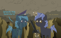 Size: 1134x704 | Tagged: safe, artist:devorierdeos, oc, oc only, oc:heavy rain, fallout equestria, assault rifle, clone, clothes, crossover, gun, meme, military uniform, reference, rifle, star wars, uniform, weapon