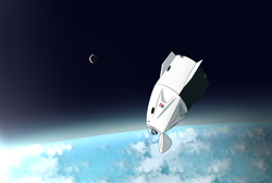 Size: 4020x2708 | Tagged: safe, artist:seafooddinner, oc, oc:spacexpone, pony, atmosphere, cloud, dragon (spacecraft), earth, moon, solo, space, spacecraft, spacex, stars, zero gravity