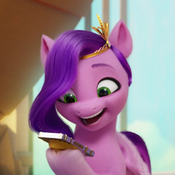Size: 650x650 | Tagged: safe, screencap, pipp petals, pegasus, pony, g5, my little pony: a new generation, spoiler:my little pony: a new generation, 3d, adorapipp, cropped, cute, female, phone, smiling, solo, that pony sure does love phones