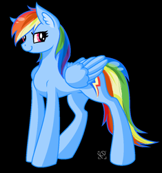 Size: 864x918 | Tagged: safe, artist:amazing-artsong, rainbow dash, pegasus, pony, g4, backwards cutie mark, black background, ear fluff, female, looking at you, mare, pixel art, simple background, smiling, solo