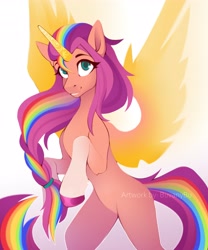 Size: 3413x4096 | Tagged: safe, artist:buvanybu, sunny starscout, alicorn, pony, g5, my little pony: a new generation, spoiler:my little pony: a new generation, alicornified, female, horn, mare, race swap, rearing, solo, sunnycorn, wings